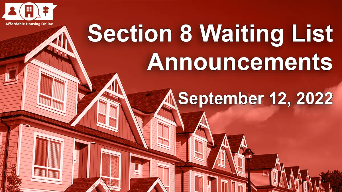 Section 8 Waiting List Announcements Sept. 12, 2022 AHO News