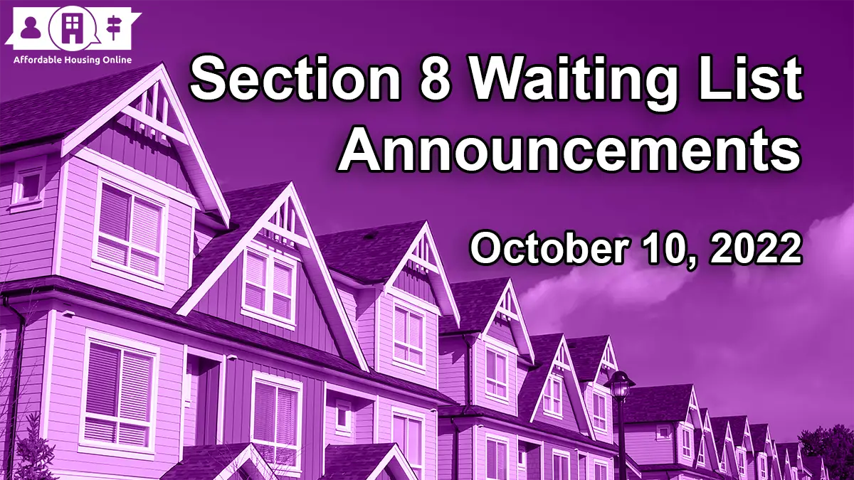 Section 8 Waiting List Announcements Oct. 10, 2022 AHO News