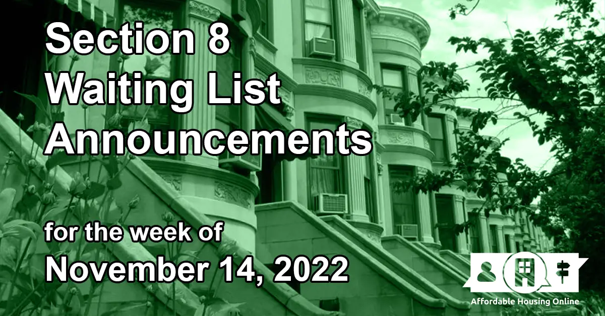 Section 8 Waiting List Announcements Banner image for November 14, 2022 - Affordable Housing Online