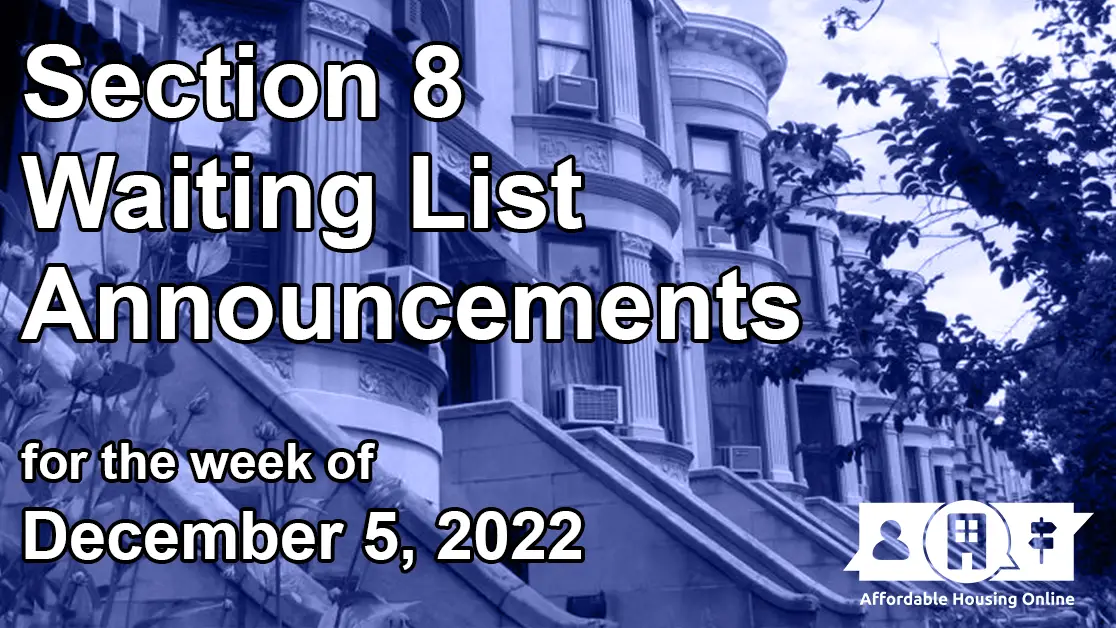 Section 8 Waiting List Announcements Dec. 5, 2022 AHO News