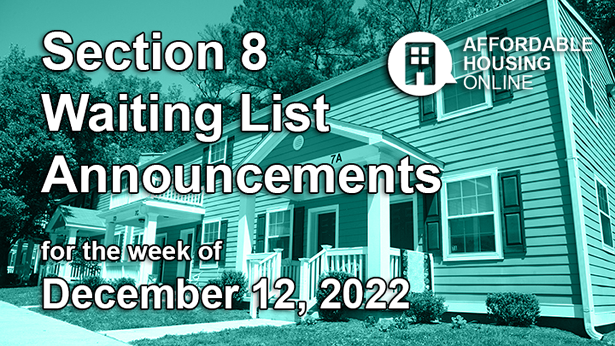 Section 8 Waiting List Announcements Dec. 12, 2022 AHO News