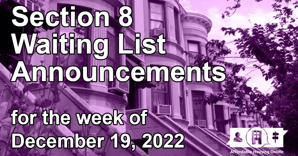 Section 8 Waiting List Announcements Dec. 19, 2022 AHO News
