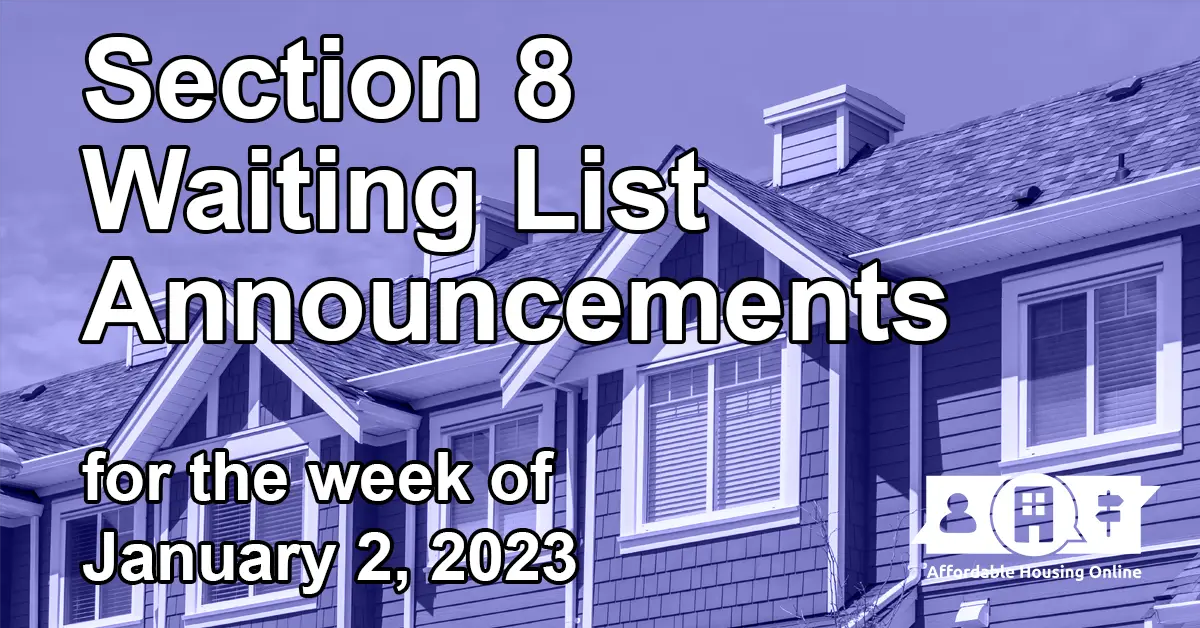 Section 8 Waiting List Announcements Banner image for the week of January 2, 2023 - Affordable Housing Online