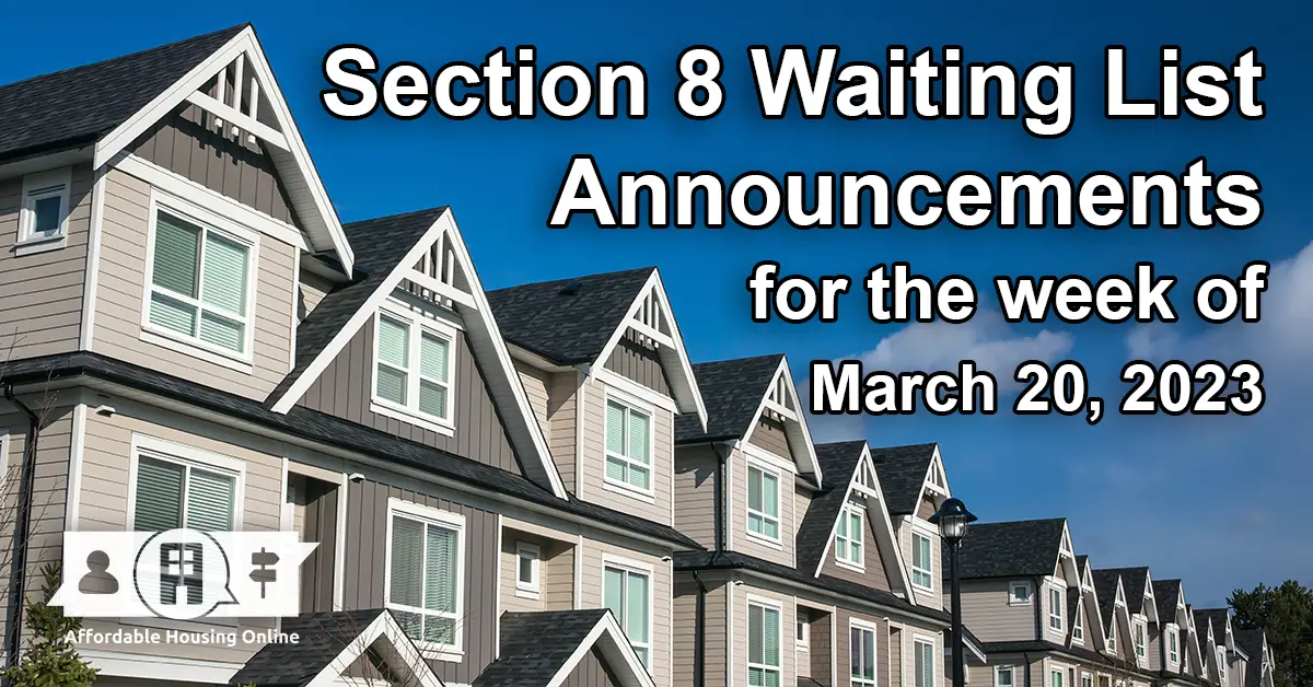 Section 8 Waiting List Announcements Banner image for the week of March 20, 2023 - Affordable Housing Online