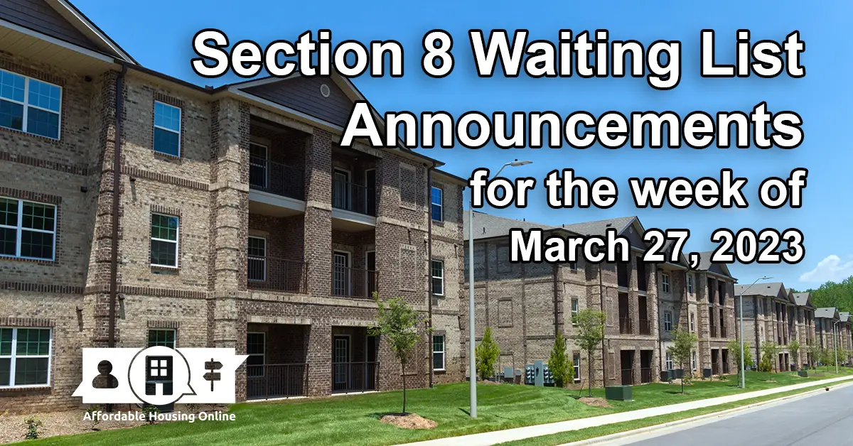 Section 8 Waiting List Announcements Banner image for the week of March 27, 2023 - Affordable Housing Online